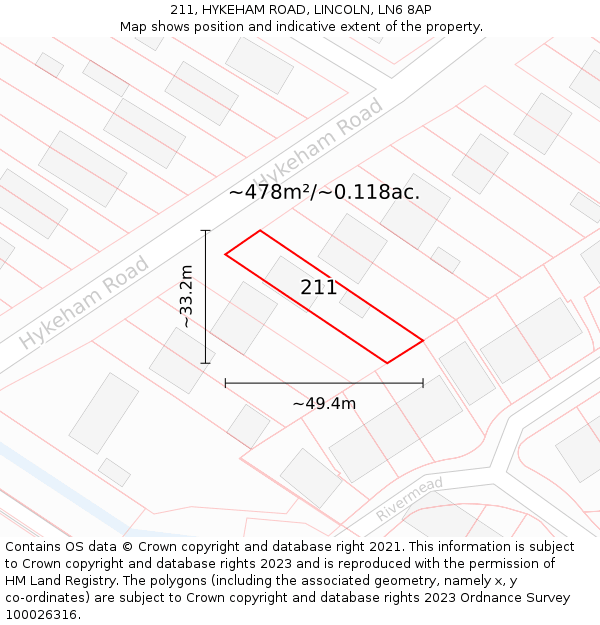 211, HYKEHAM ROAD, LINCOLN, LN6 8AP: Plot and title map