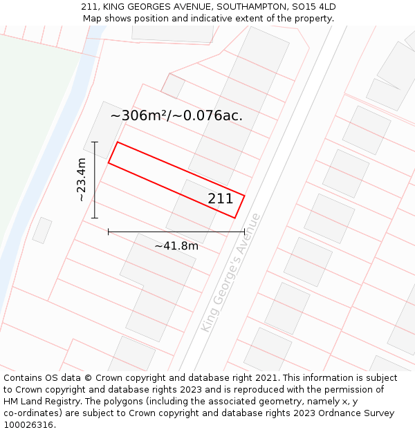 211, KING GEORGES AVENUE, SOUTHAMPTON, SO15 4LD: Plot and title map