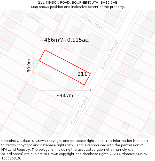 211, KINSON ROAD, BOURNEMOUTH, BH10 5HB: Plot and title map