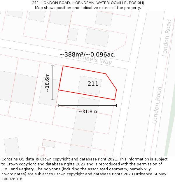 211, LONDON ROAD, HORNDEAN, WATERLOOVILLE, PO8 0HJ: Plot and title map