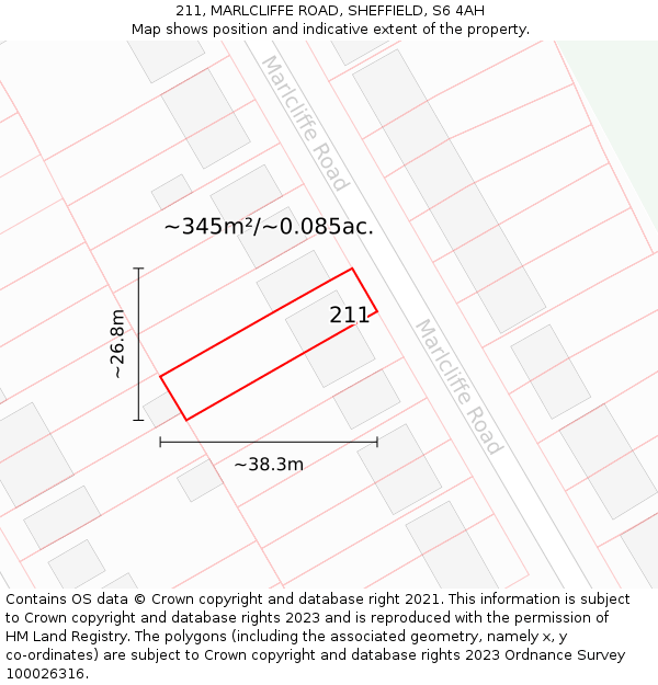 211, MARLCLIFFE ROAD, SHEFFIELD, S6 4AH: Plot and title map