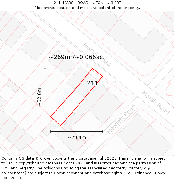 211, MARSH ROAD, LUTON, LU3 2RT: Plot and title map