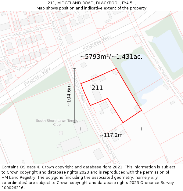 211, MIDGELAND ROAD, BLACKPOOL, FY4 5HJ: Plot and title map