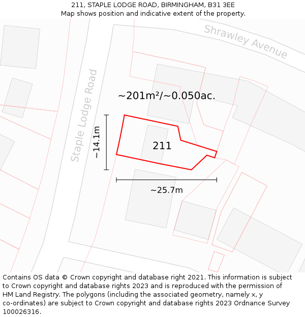 211, STAPLE LODGE ROAD, BIRMINGHAM, B31 3EE: Plot and title map