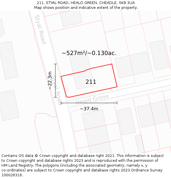 211, STYAL ROAD, HEALD GREEN, CHEADLE, SK8 3UA: Plot and title map