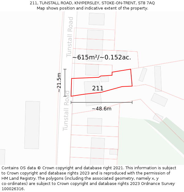 211, TUNSTALL ROAD, KNYPERSLEY, STOKE-ON-TRENT, ST8 7AQ: Plot and title map