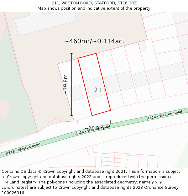 211, WESTON ROAD, STAFFORD, ST16 3RZ: Plot and title map