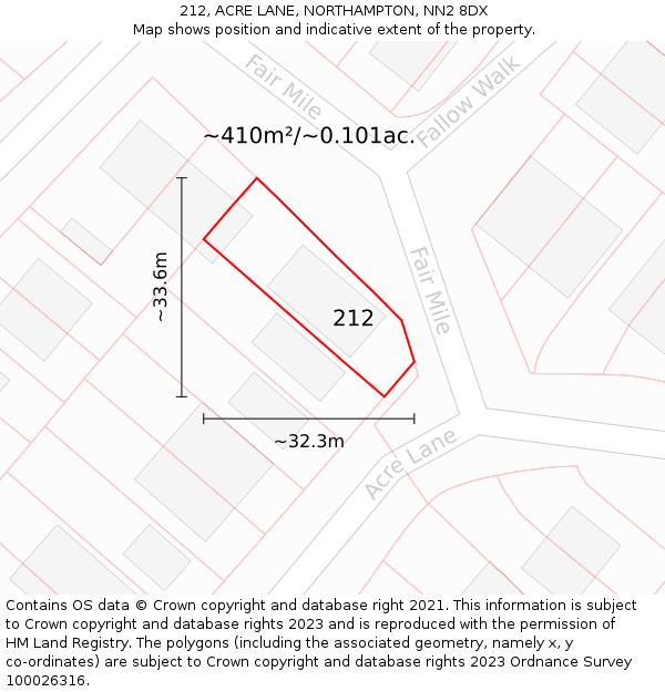 212, ACRE LANE, NORTHAMPTON, NN2 8DX: Plot and title map