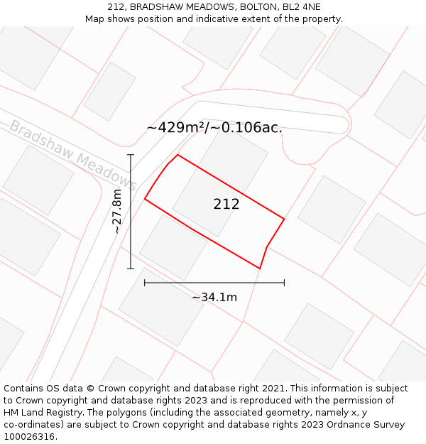 212, BRADSHAW MEADOWS, BOLTON, BL2 4NE: Plot and title map