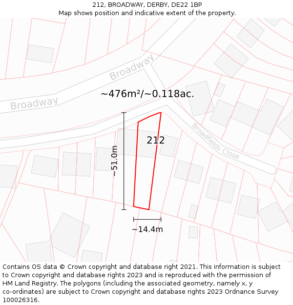 212, BROADWAY, DERBY, DE22 1BP: Plot and title map