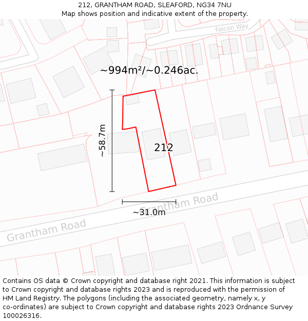 212, GRANTHAM ROAD, SLEAFORD, NG34 7NU: Plot and title map