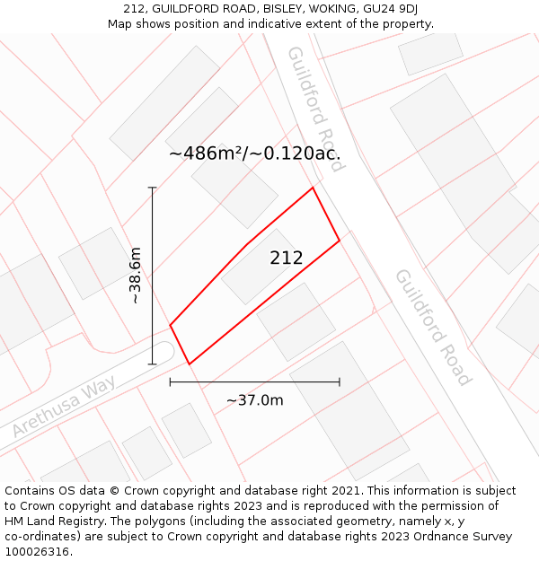 212, GUILDFORD ROAD, BISLEY, WOKING, GU24 9DJ: Plot and title map