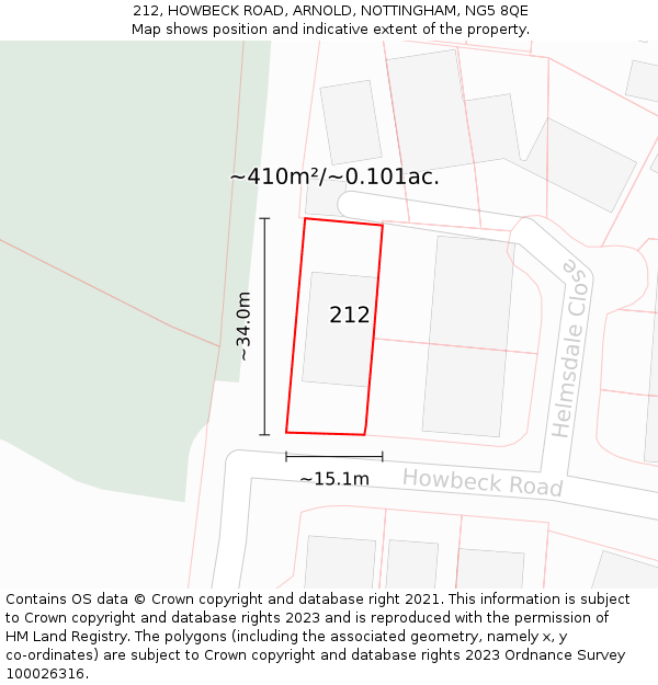 212, HOWBECK ROAD, ARNOLD, NOTTINGHAM, NG5 8QE: Plot and title map