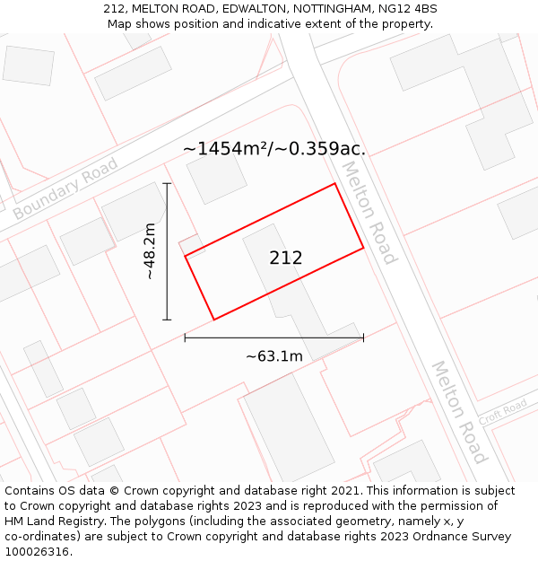 212, MELTON ROAD, EDWALTON, NOTTINGHAM, NG12 4BS: Plot and title map