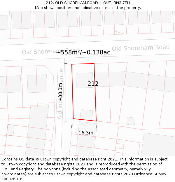 212, OLD SHOREHAM ROAD, HOVE, BN3 7EH: Plot and title map