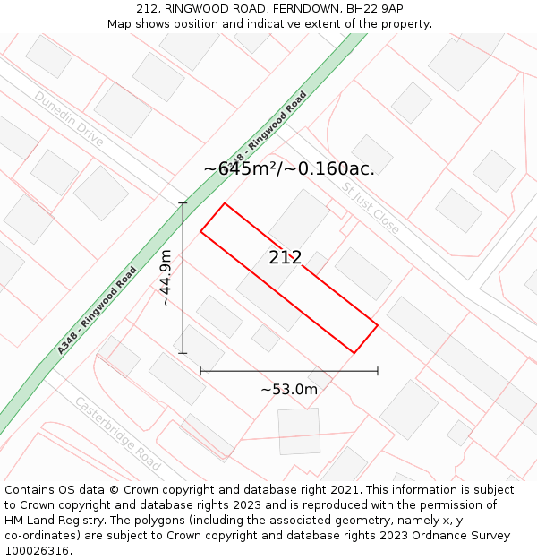 212, RINGWOOD ROAD, FERNDOWN, BH22 9AP: Plot and title map