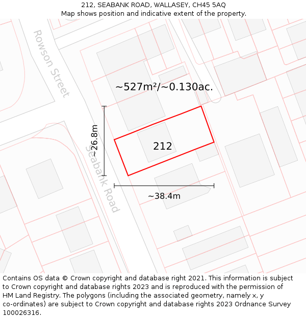 212, SEABANK ROAD, WALLASEY, CH45 5AQ: Plot and title map