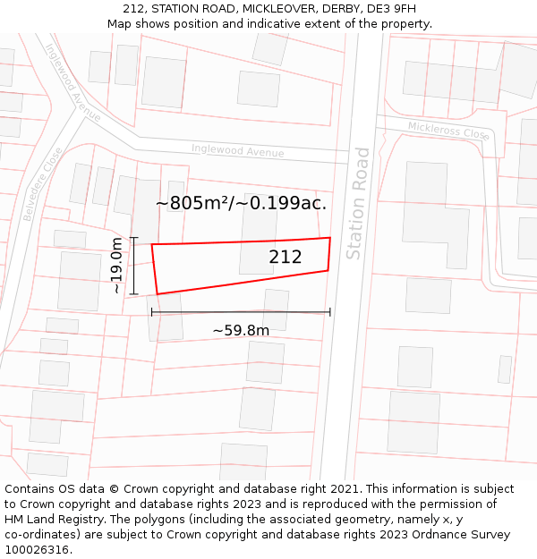 212, STATION ROAD, MICKLEOVER, DERBY, DE3 9FH: Plot and title map