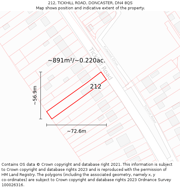 212, TICKHILL ROAD, DONCASTER, DN4 8QS: Plot and title map