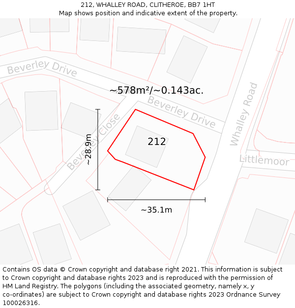 212, WHALLEY ROAD, CLITHEROE, BB7 1HT: Plot and title map