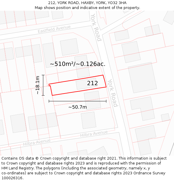 212, YORK ROAD, HAXBY, YORK, YO32 3HA: Plot and title map