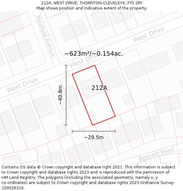 212A, WEST DRIVE, THORNTON-CLEVELEYS, FY5 2RY: Plot and title map