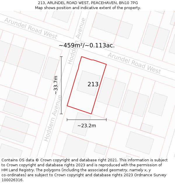 213, ARUNDEL ROAD WEST, PEACEHAVEN, BN10 7PG: Plot and title map