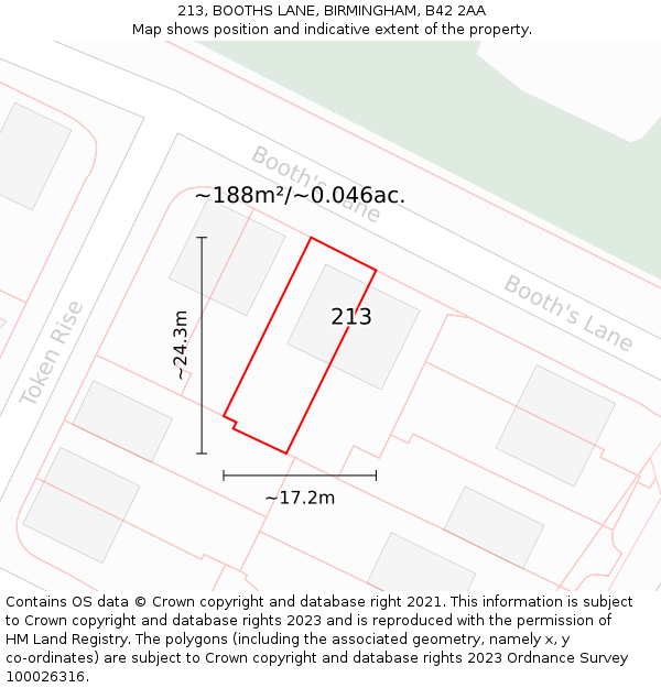 213, BOOTHS LANE, BIRMINGHAM, B42 2AA: Plot and title map