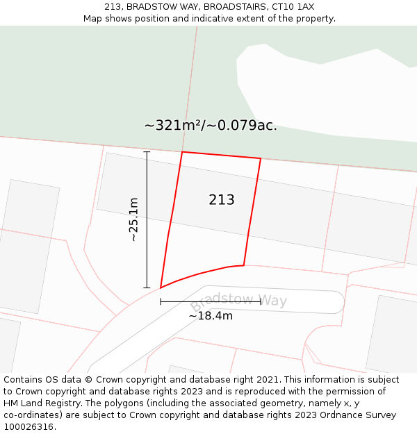 213, BRADSTOW WAY, BROADSTAIRS, CT10 1AX: Plot and title map