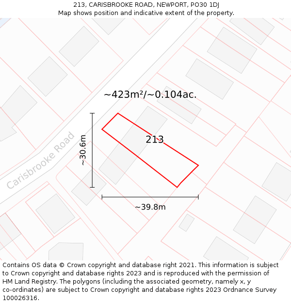 213, CARISBROOKE ROAD, NEWPORT, PO30 1DJ: Plot and title map