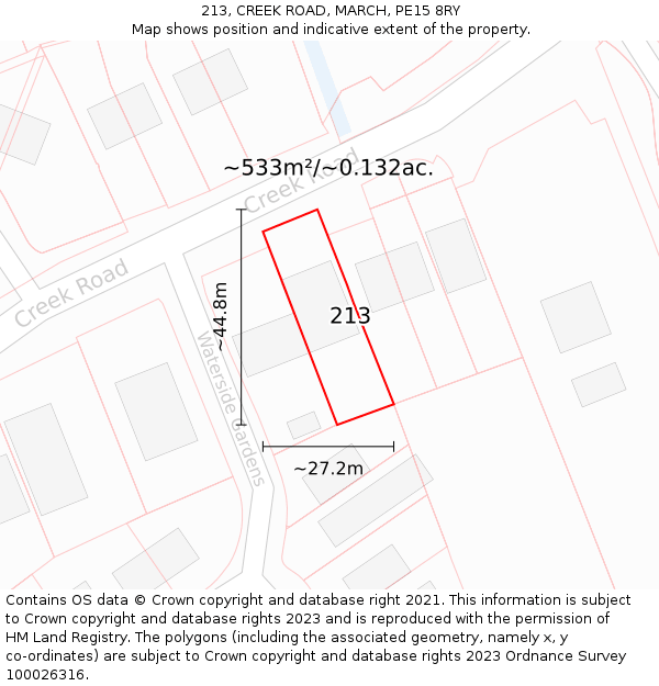 213, CREEK ROAD, MARCH, PE15 8RY: Plot and title map