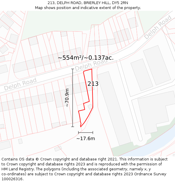 213, DELPH ROAD, BRIERLEY HILL, DY5 2RN: Plot and title map