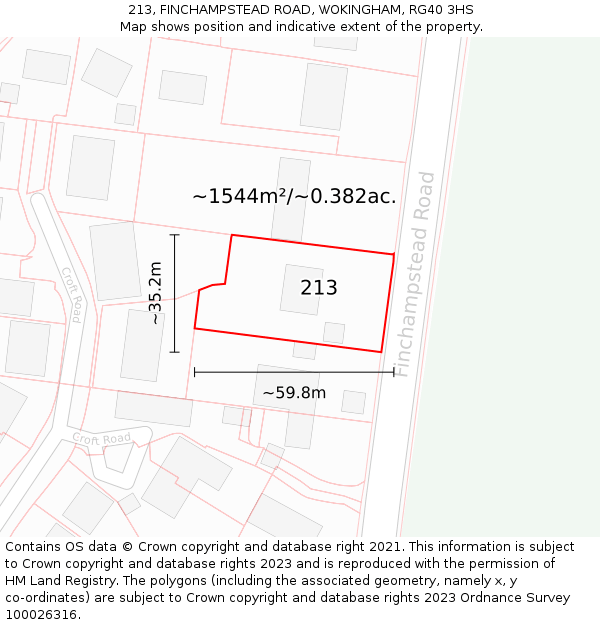 213, FINCHAMPSTEAD ROAD, WOKINGHAM, RG40 3HS: Plot and title map