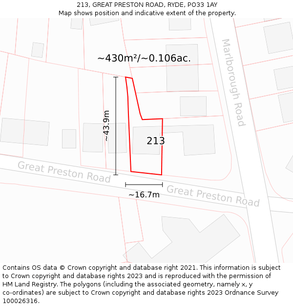 213, GREAT PRESTON ROAD, RYDE, PO33 1AY: Plot and title map