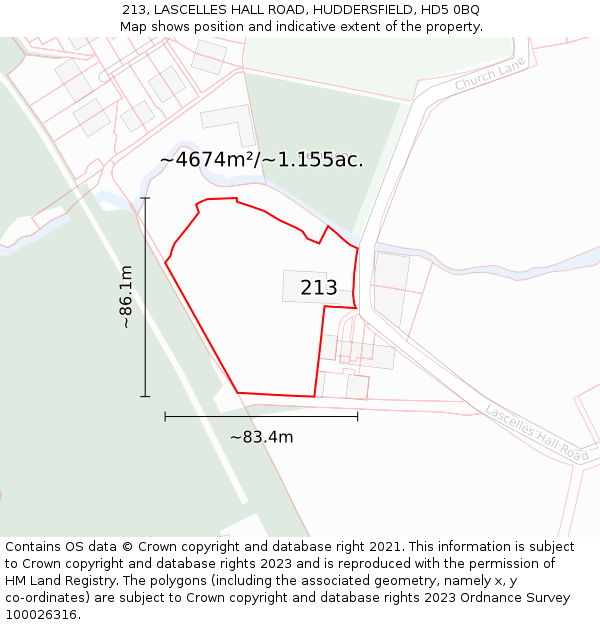 213, LASCELLES HALL ROAD, HUDDERSFIELD, HD5 0BQ: Plot and title map