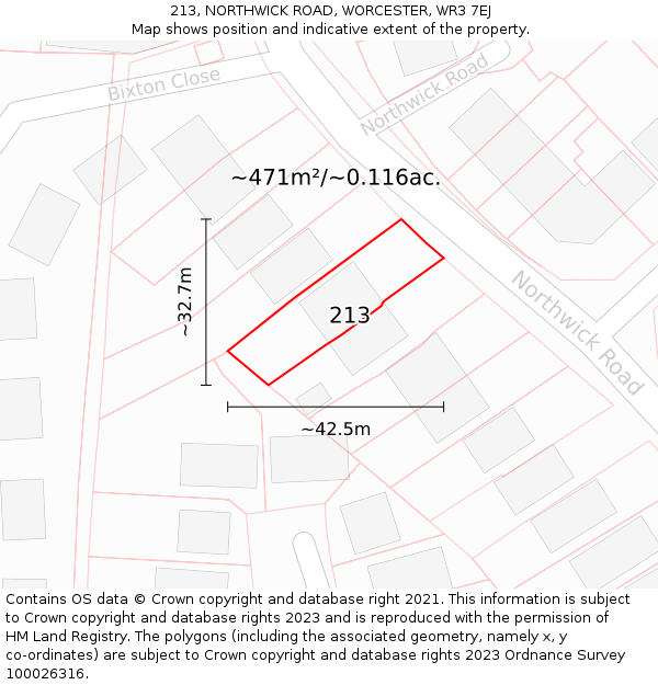 213, NORTHWICK ROAD, WORCESTER, WR3 7EJ: Plot and title map