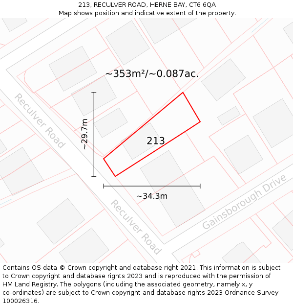 213, RECULVER ROAD, HERNE BAY, CT6 6QA: Plot and title map