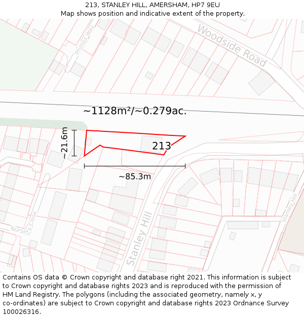 213, STANLEY HILL, AMERSHAM, HP7 9EU: Plot and title map