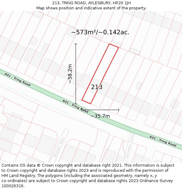 213, TRING ROAD, AYLESBURY, HP20 1JH: Plot and title map