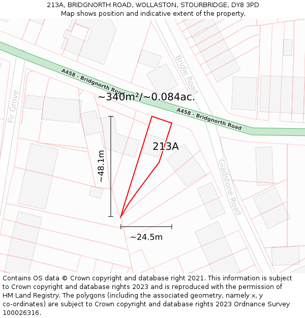 213A, BRIDGNORTH ROAD, WOLLASTON, STOURBRIDGE, DY8 3PD: Plot and title map