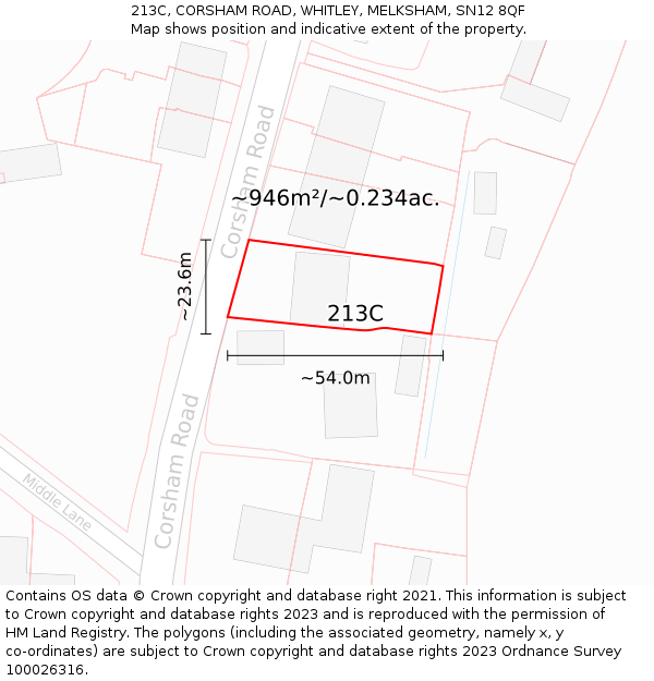 213C, CORSHAM ROAD, WHITLEY, MELKSHAM, SN12 8QF: Plot and title map