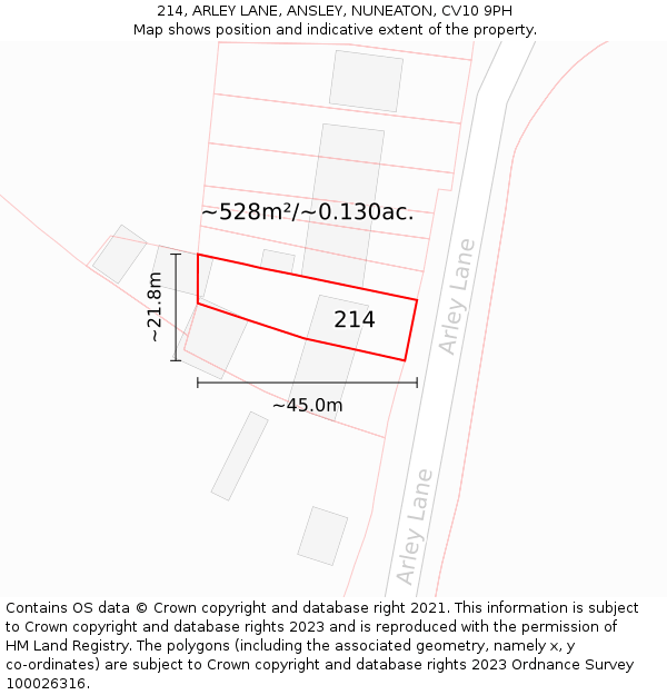 214, ARLEY LANE, ANSLEY, NUNEATON, CV10 9PH: Plot and title map