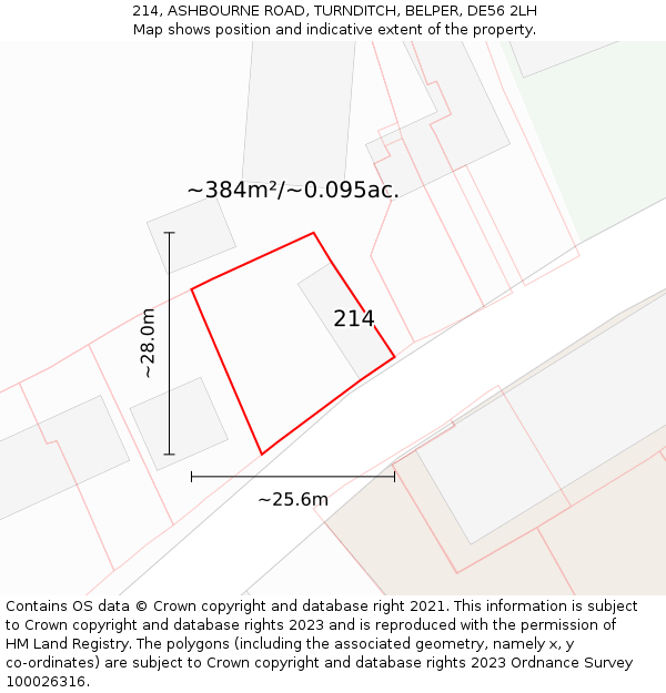 214, ASHBOURNE ROAD, TURNDITCH, BELPER, DE56 2LH: Plot and title map