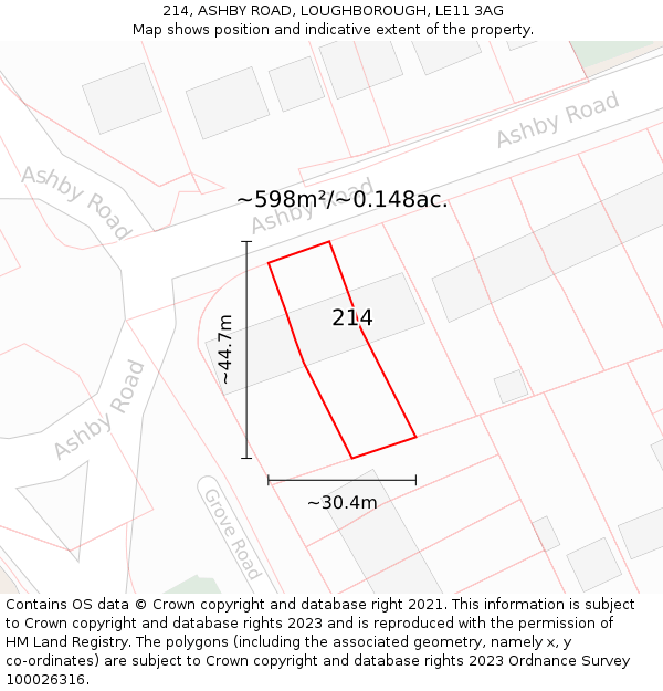 214, ASHBY ROAD, LOUGHBOROUGH, LE11 3AG: Plot and title map