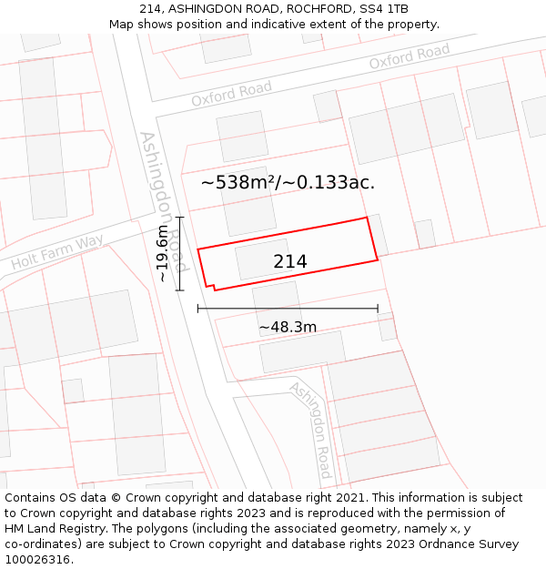 214, ASHINGDON ROAD, ROCHFORD, SS4 1TB: Plot and title map