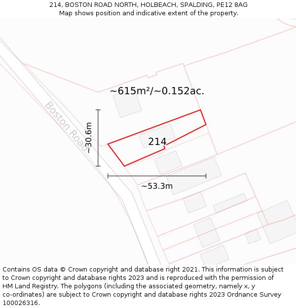 214, BOSTON ROAD NORTH, HOLBEACH, SPALDING, PE12 8AG: Plot and title map