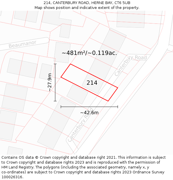 214, CANTERBURY ROAD, HERNE BAY, CT6 5UB: Plot and title map