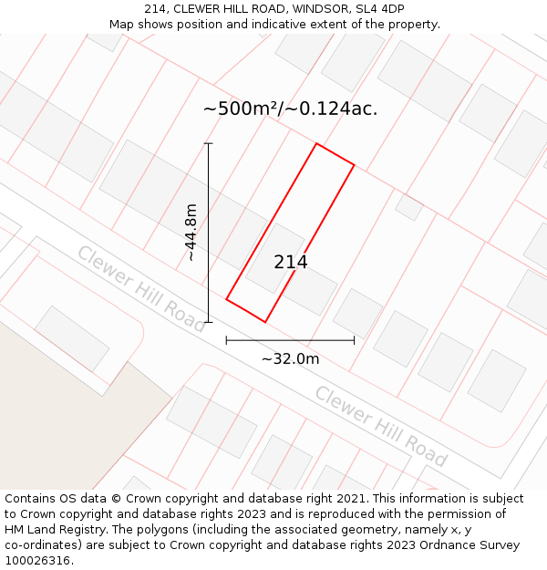 214, CLEWER HILL ROAD, WINDSOR, SL4 4DP: Plot and title map