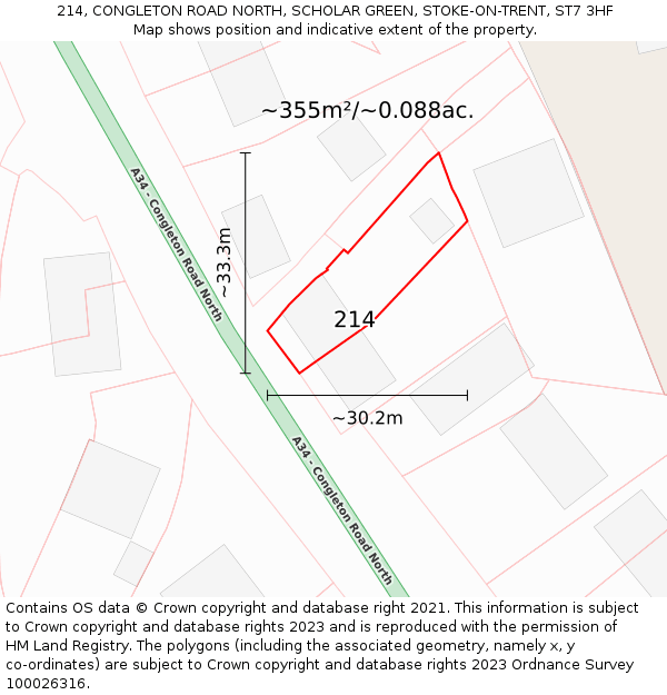 214, CONGLETON ROAD NORTH, SCHOLAR GREEN, STOKE-ON-TRENT, ST7 3HF: Plot and title map