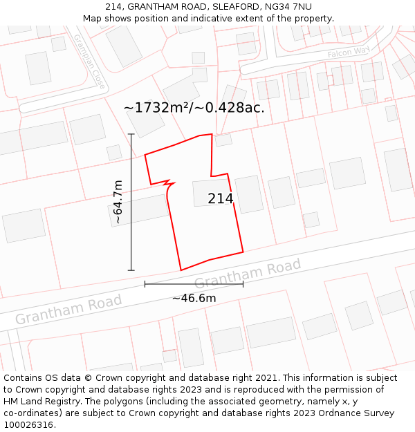 214, GRANTHAM ROAD, SLEAFORD, NG34 7NU: Plot and title map